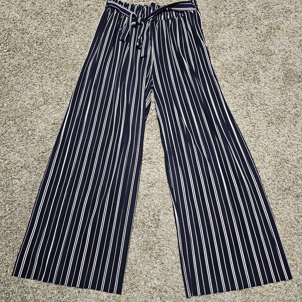 Striped Navy Wide-Leg Pants